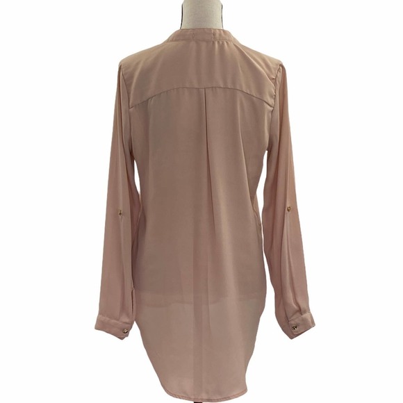 CHARLOTTE Russe Peach Split Neck Blouse Size Large - Picture 3 of 12